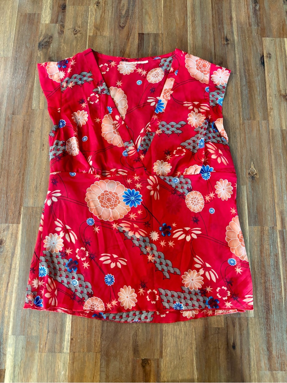 Red Floral V-Neck Women’s Top